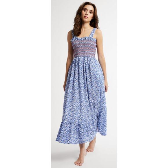 MILLE Garden Cotton Midi Smocked Sundress Condesa Floral Blue Tuckernuck NEW - Picture 1 of 14